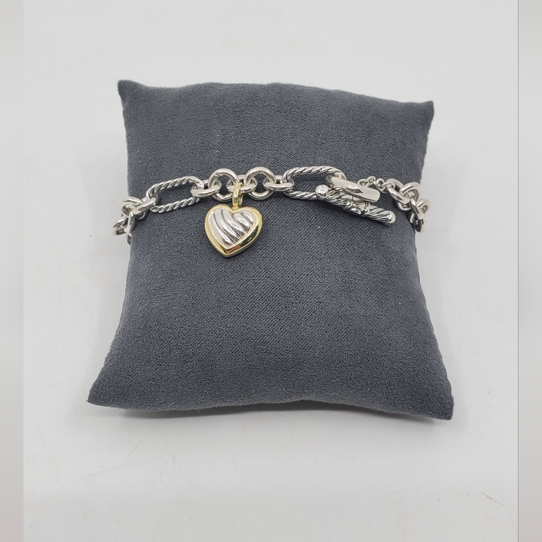 David Yurman 18k & Sterling Silver Toggle Heart Charm Bracelet